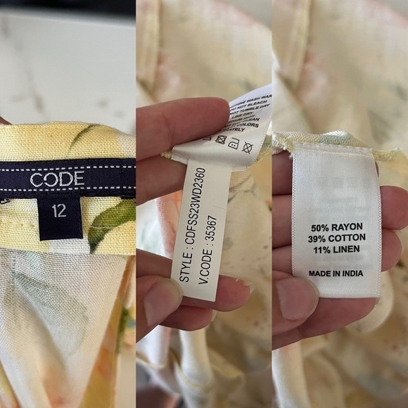 Code By Lifestyle Women’s Size 12 Yellow Floral Linen Cotton Fit & Flare Dress - Picture 3 of 16